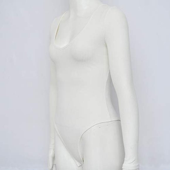 Women Bodysuits Jumpsuits Deep V Neck Long Sleeve Jumpsuit Leotard Bodysuit Tops - Picture 5 of 6